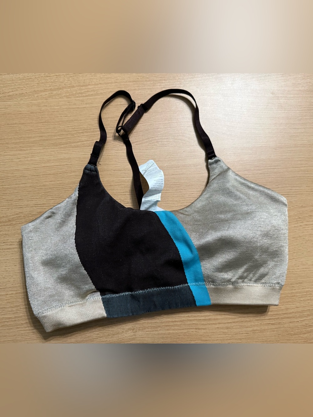 Fabletics Black, Teal and Silver Colorblock Bralette
